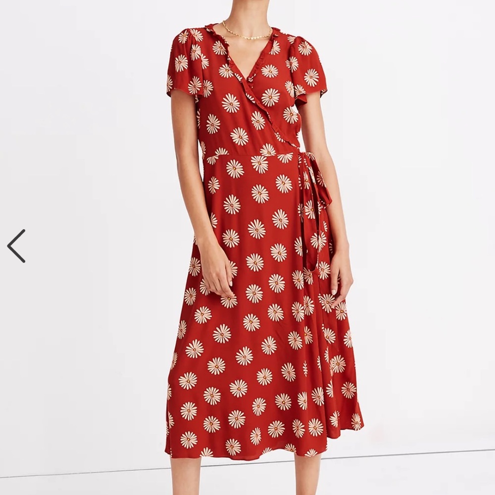 Madewell Ruffle Edge Wrap Midi Dress- Daisy Daydream